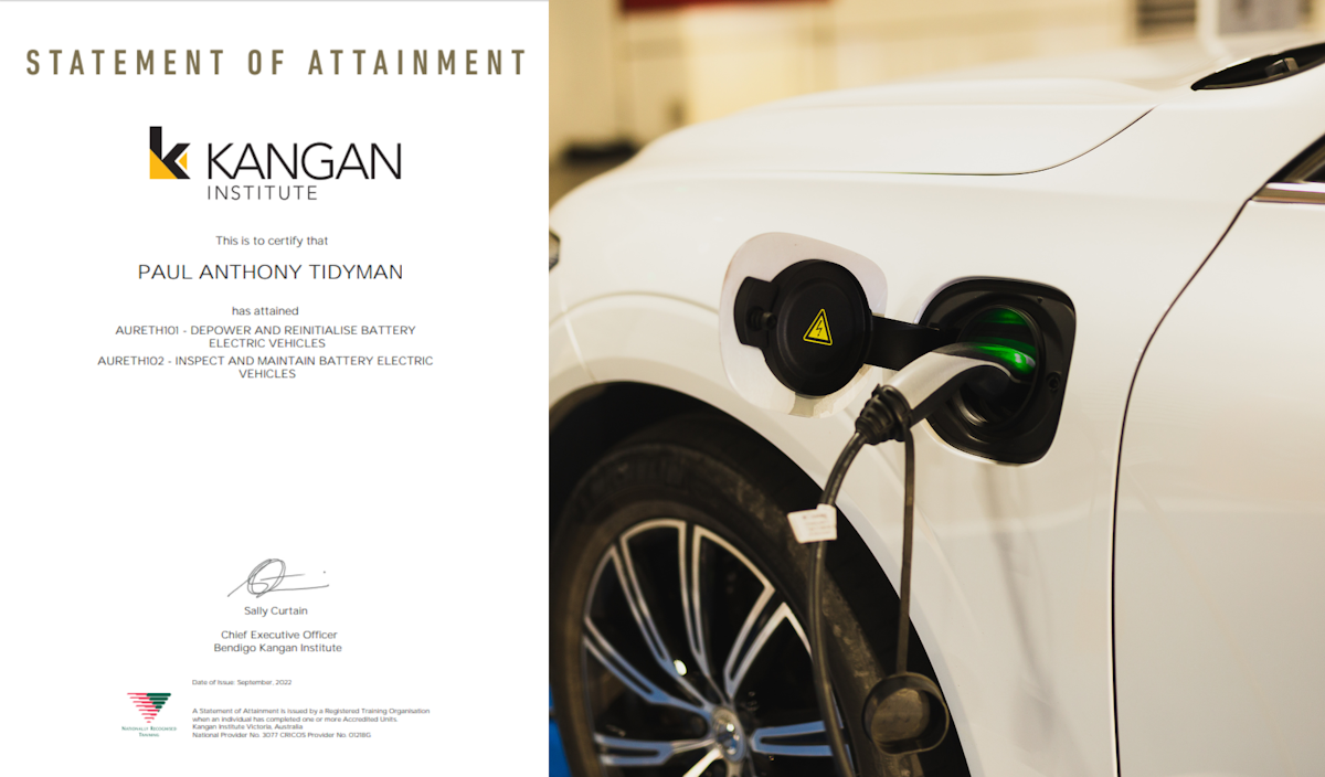 Qualification certificate to service hybrid and electic vehicles at Paul Tidyman Automotives